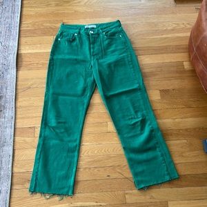 Green Zara Straight Cropped Jeans
